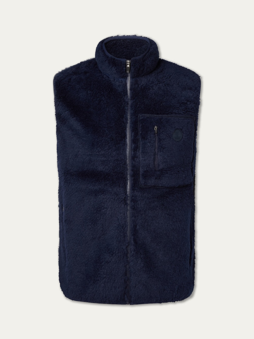 We Norwegians | FW25 | Mens Kebnekaise Vest_Navy blue | A fleece vest with a front zipper opening, zipped chest pocket and side pockets | Shot against an off-white background